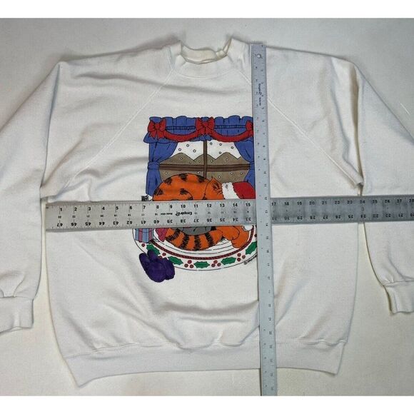 VINTAGE Cat Mouse Holiday 1993 Crewneck Sweatshirt Men XL White USA 90s - Picture 7 of 7